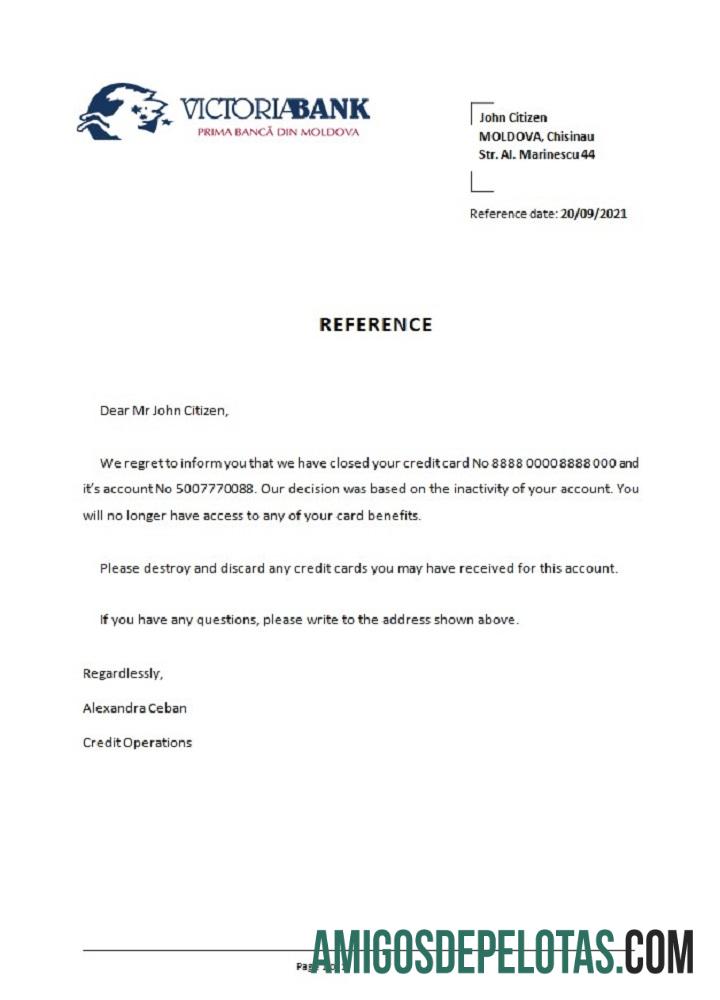 Referência de encerramento do Victoriabank da Moldávia modelo